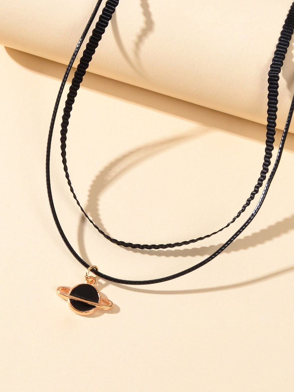 90s Gothic Planet Charm Black Rope Layered Necklace Tattoo Choker Grunge Collar