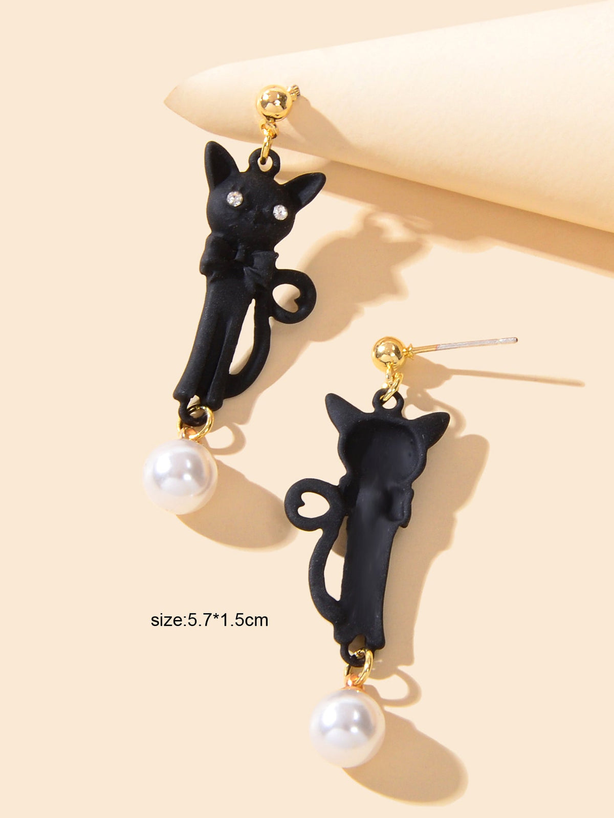Funny Personality Creative Animal White Black Long Cat Dangling Element Earrings