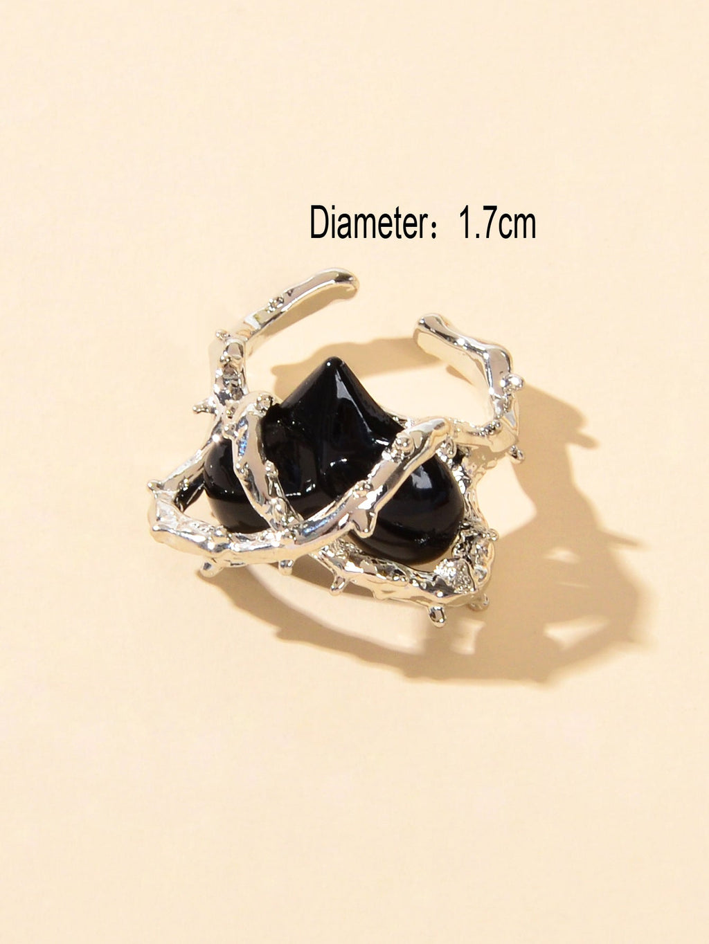 Silver Metal Wrap Black Heart Open Cuff Ring Perfect Engagement Gift Jewellery