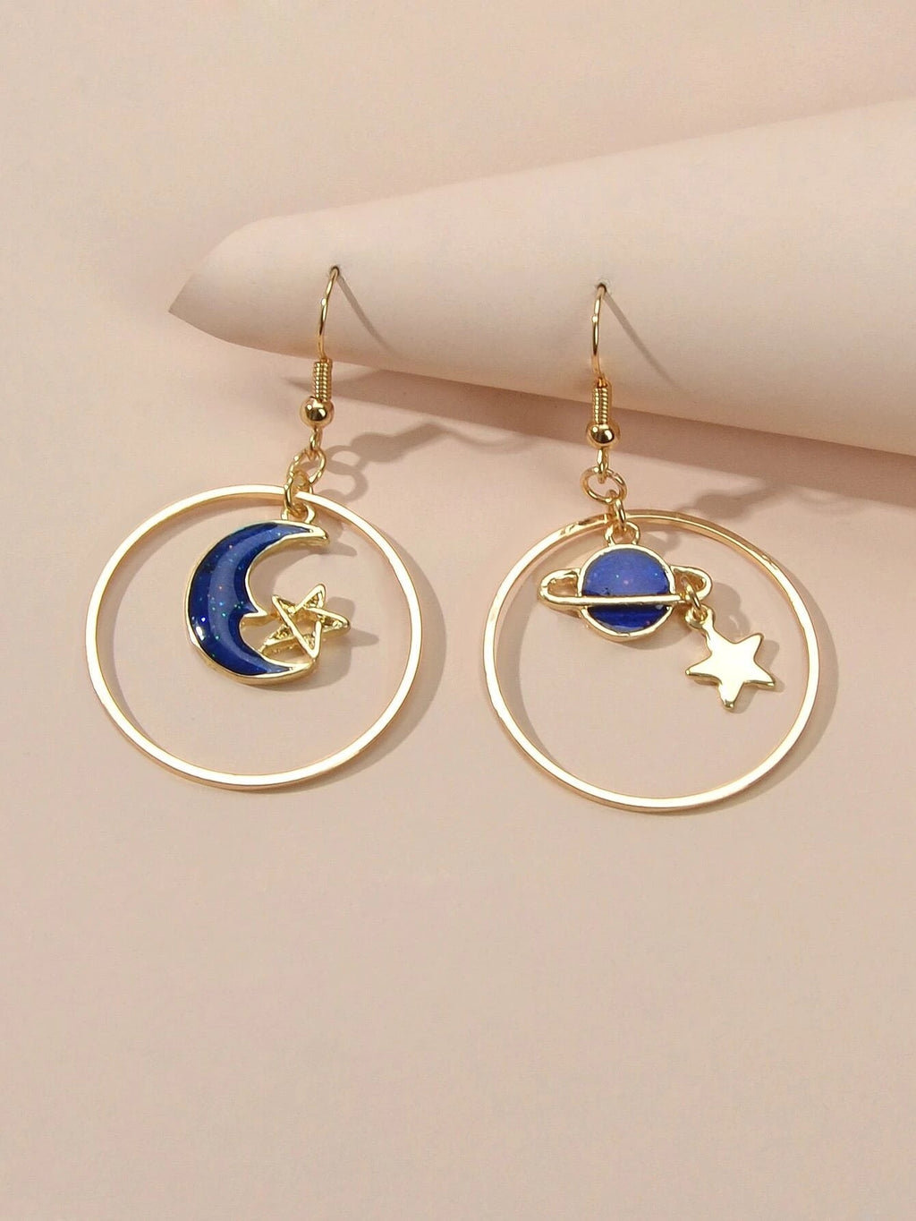 Star Moon Planet Globe Circle Asymmetric Dangle Women Teens Round Hoop Earrings
