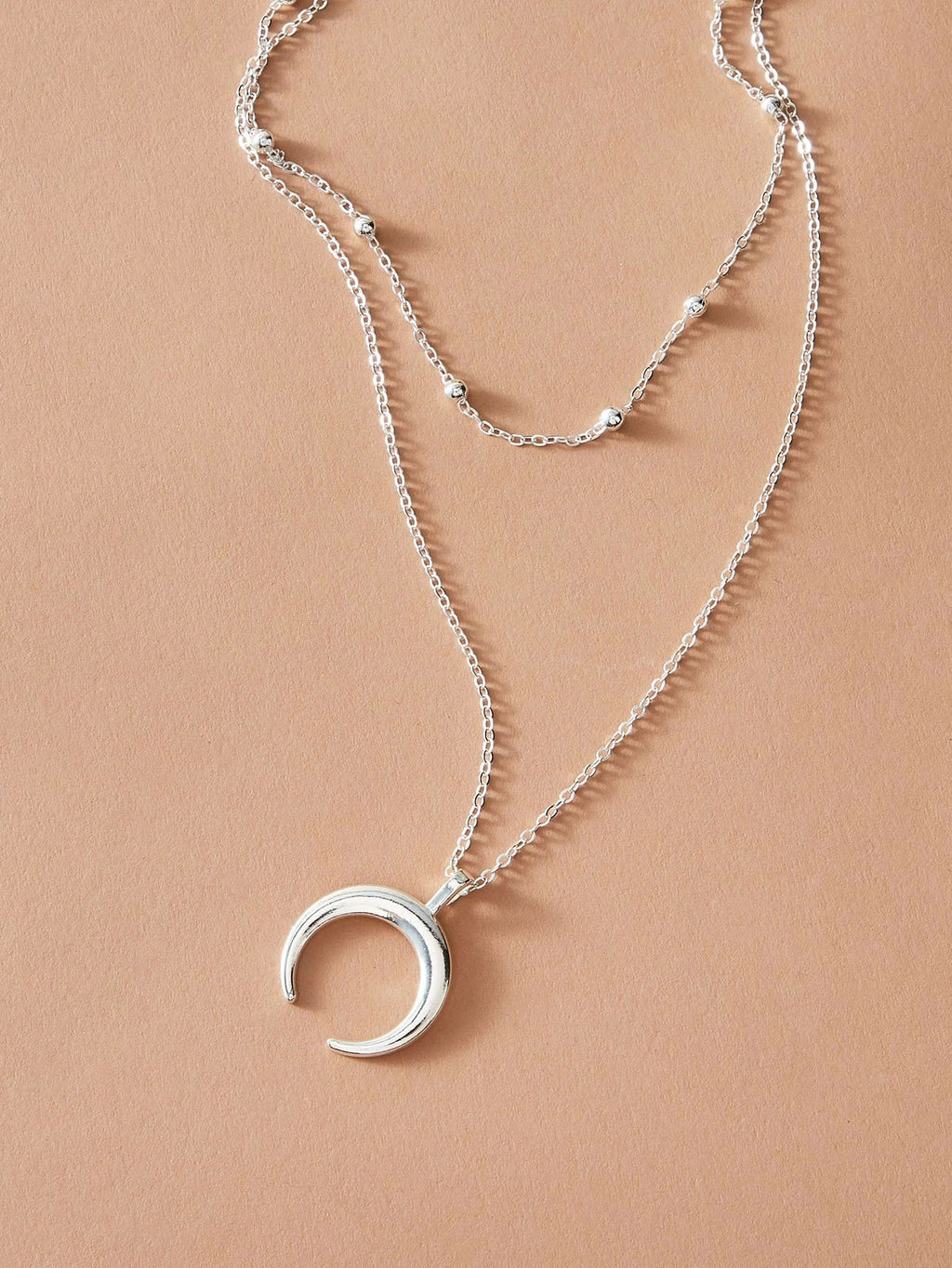 Double layer Silver Chain Moon Pendant Necklace Accessories Horn Collar Gift