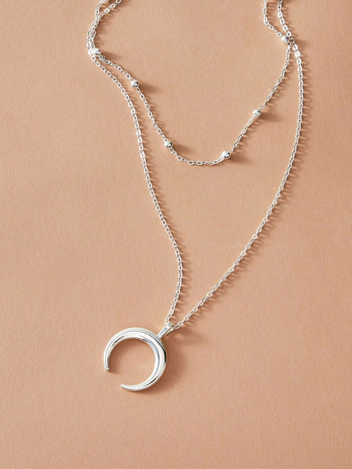 Double layer Silver Chain Moon Pendant Necklace Accessories Horn Collar Gift