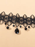 Black Lace Flower Water Drop Gothic 90s Tattoo Choker Necklace Halloween Jewelry