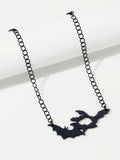 Halloween Jewellery Black Acrylic Bat Statement Pendant Punk Necklace Accessory