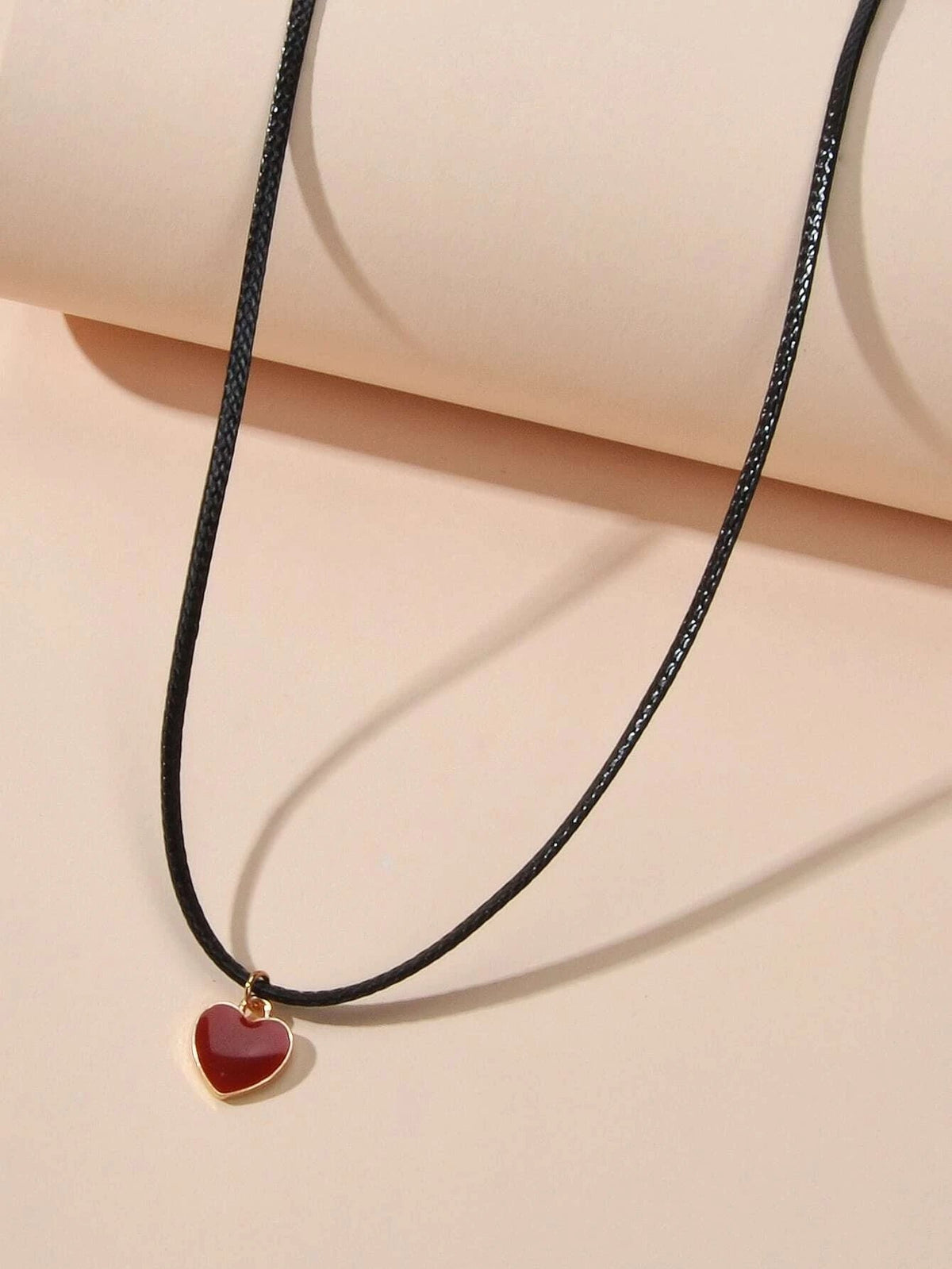 Fashion Jewellery Black Pu Leather Chain Red Heart Charm Women Choker Necklace