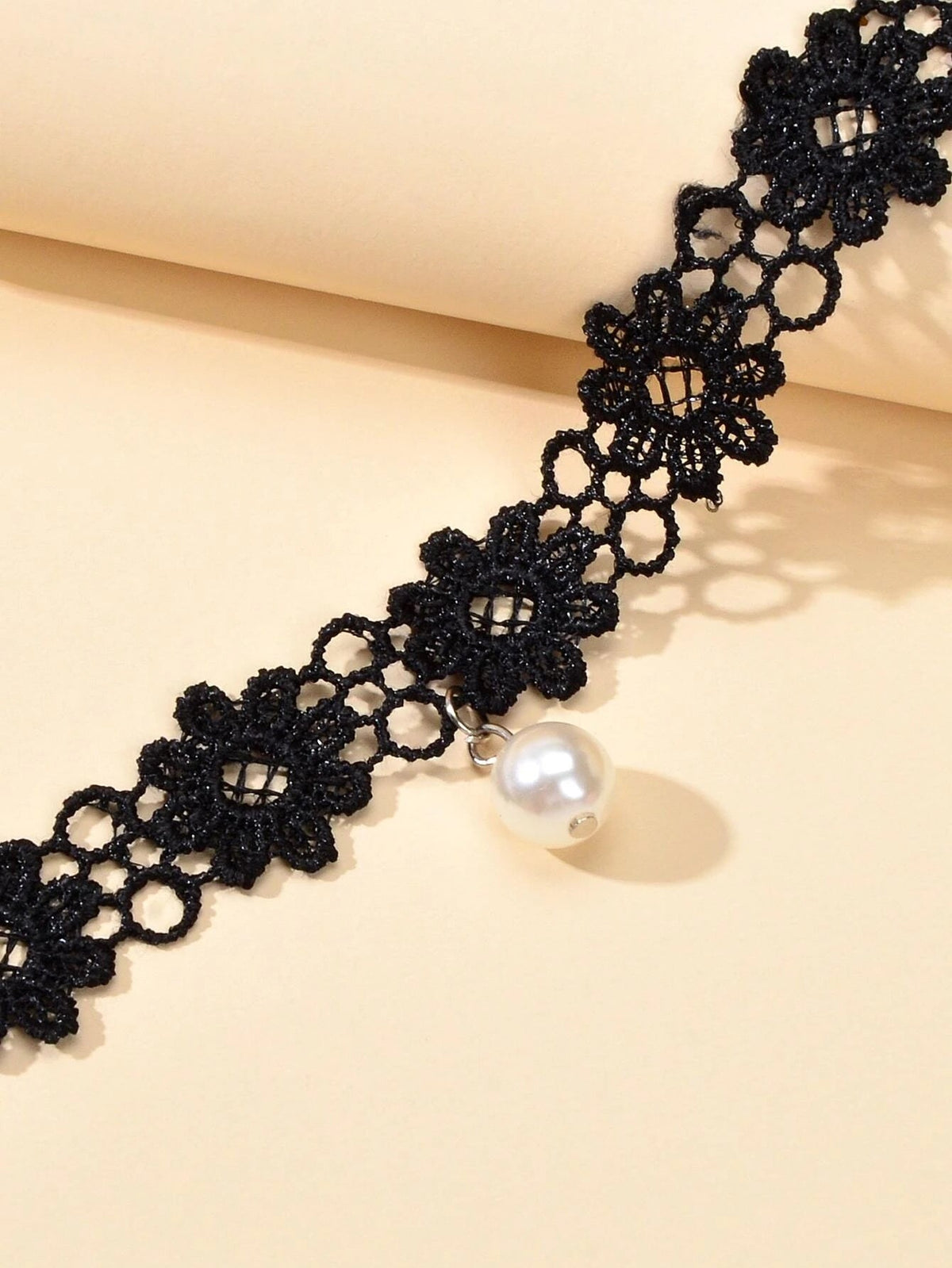 Black Elastic Pearl Charm Lace Flower Boho Gothic 90s Tattoo Choker Retro Collar