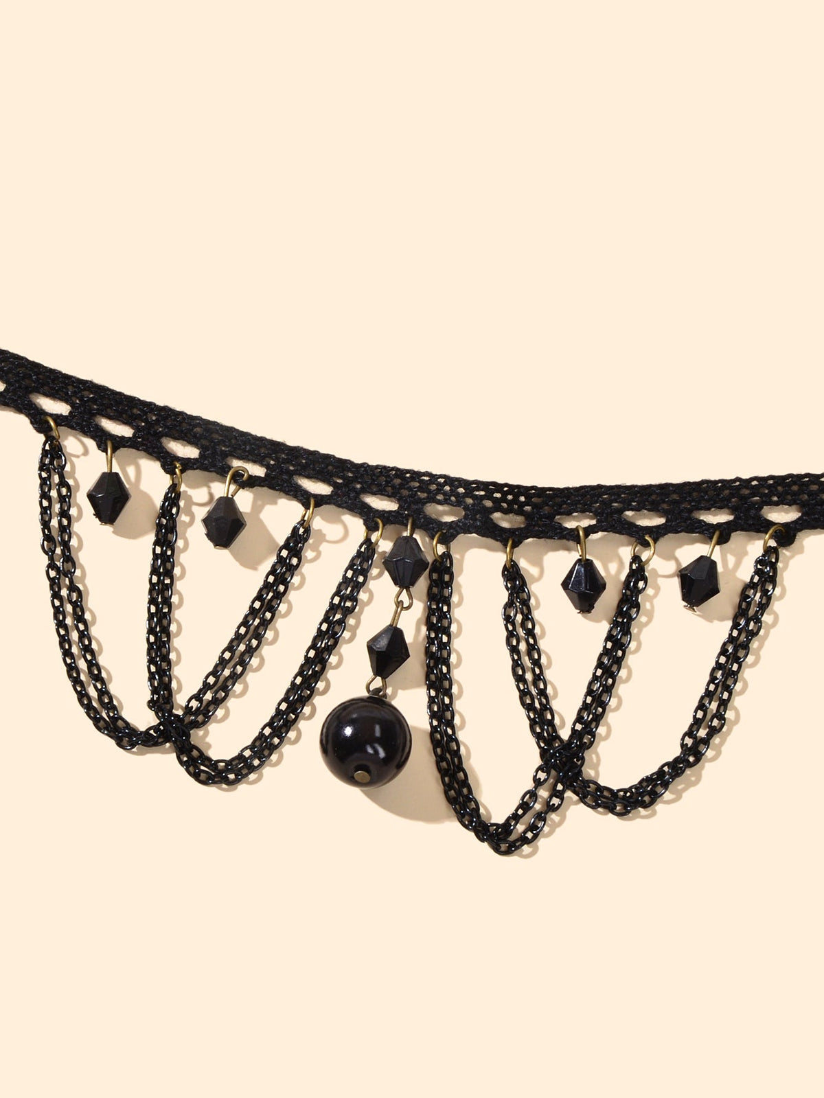 Halloween Retro Necklace Black Bead Charm Lace Neck Tassel Chain Collar Choker