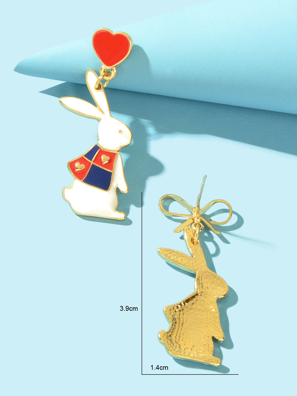 Cute Love Heart Bowknot Bunny Earrings Dangling Rabbit Stud Happy Easter Gift