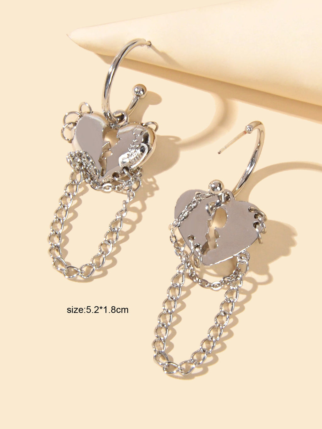 Punk Statement Silver Layered Chain Heart Charm Designer Jewellery Hoop Earrings