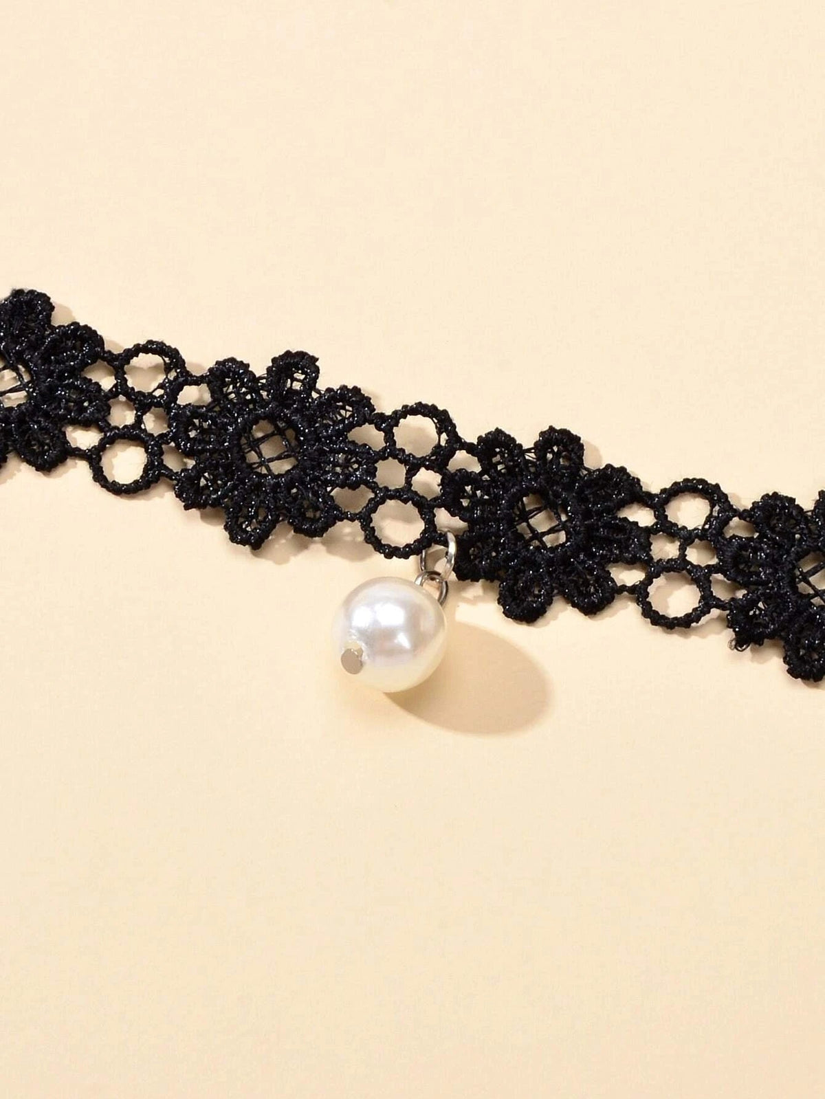 Black Elastic Pearl Charm Lace Flower Boho Gothic 90s Tattoo Choker Retro Collar