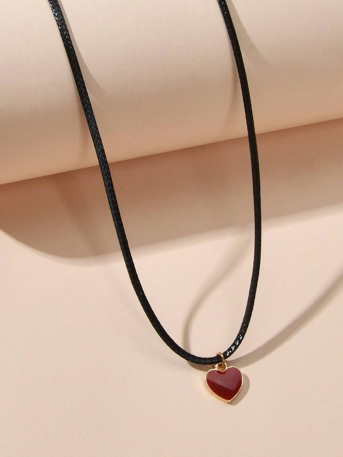 Fashion Jewellery Black Pu Leather Chain Red Heart Charm Women Choker Necklace