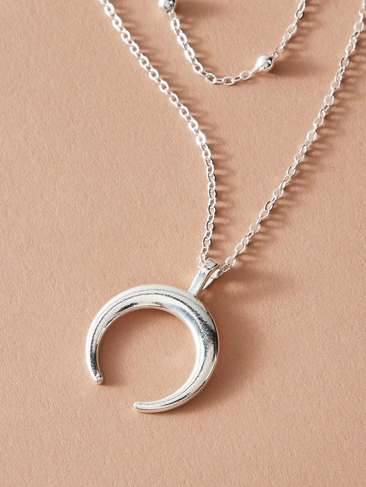 Double layer Silver Chain Moon Pendant Necklace Accessories Horn Collar Gift