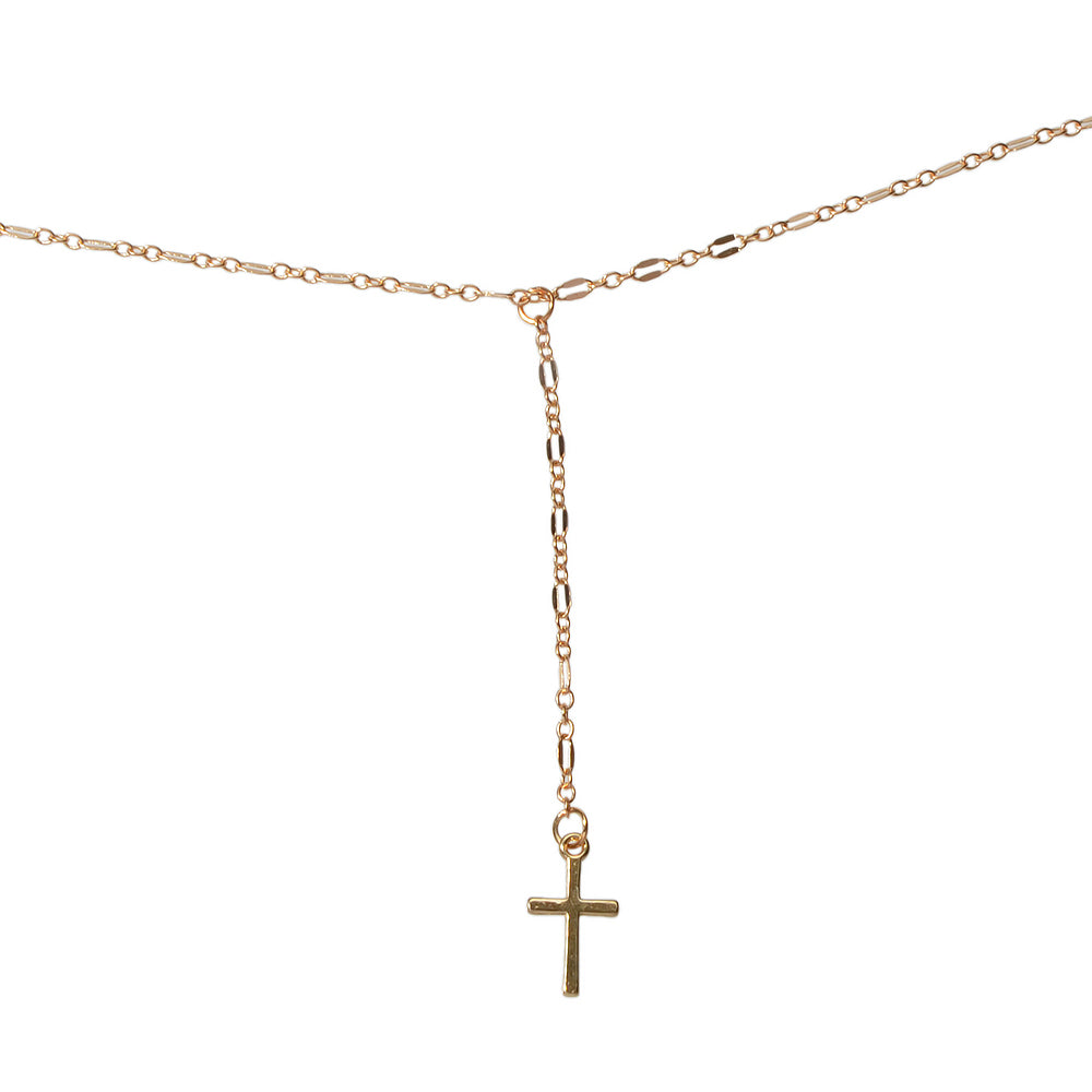 Punk Jewellery Gold Chain Y-lariat Cross Pendant Fringe Necklace Wholesale Price