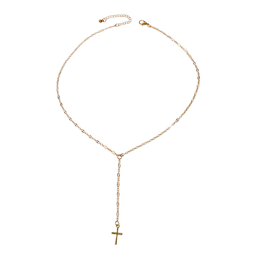 Punk Jewellery Gold Chain Y-lariat Cross Pendant Fringe Necklace Wholesale Price