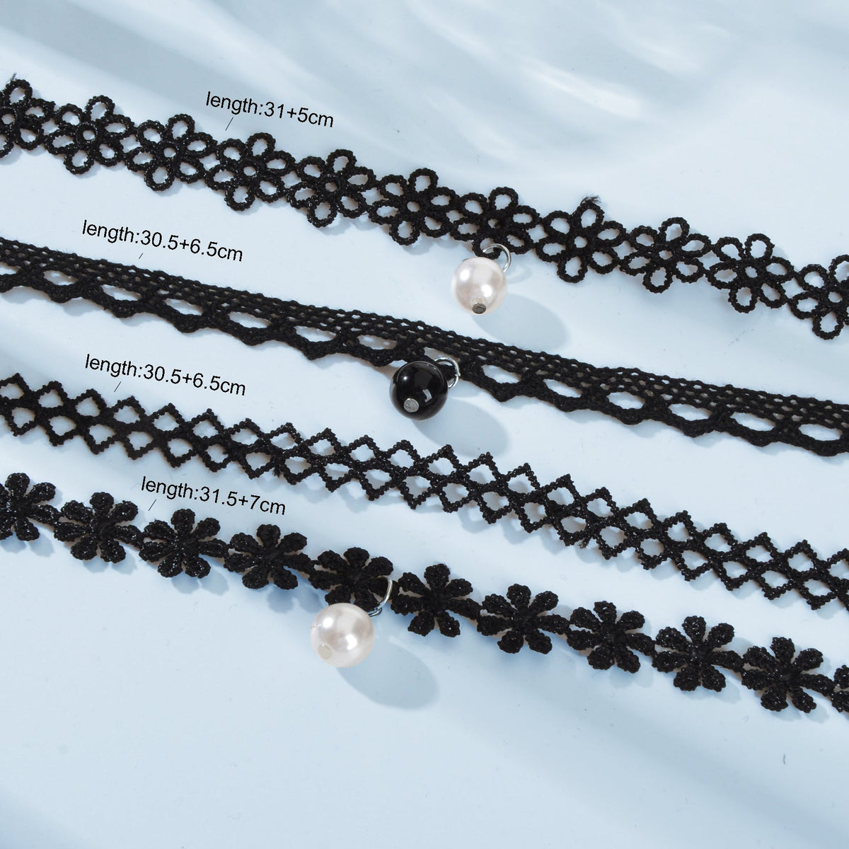 Black Elastic 4pcs Lace Flower Boho Gothic 90s Tattoo Choker Triangle Collar
