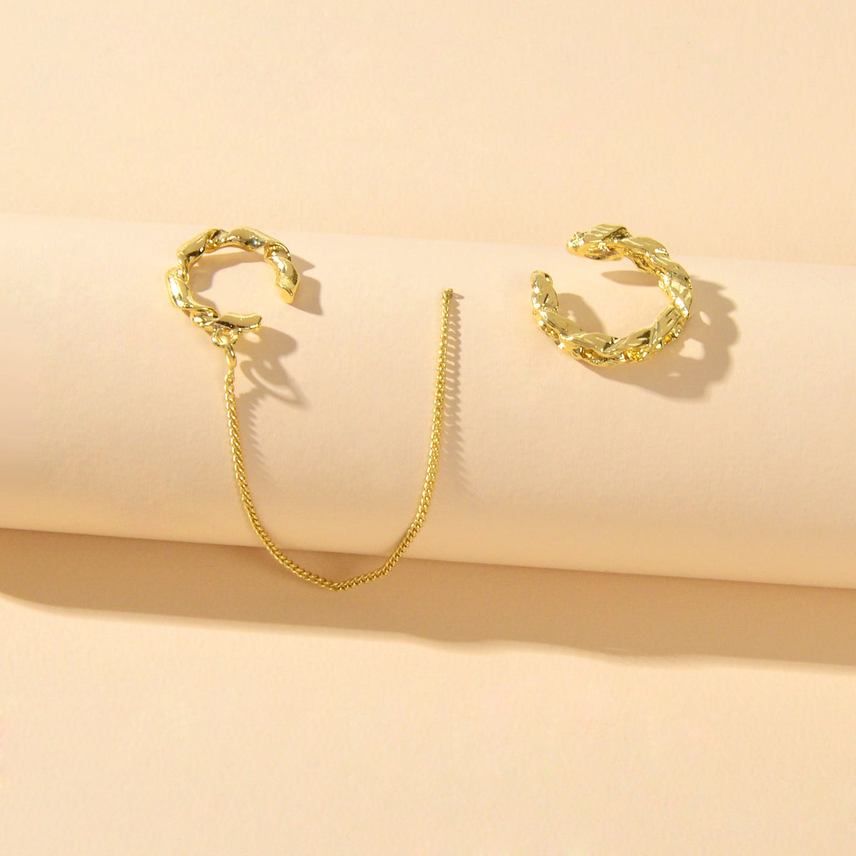 2 pcs Cartilage Jewellery Gold Chain Cuff Earrings Stud Punk Statement Ear Cuff
