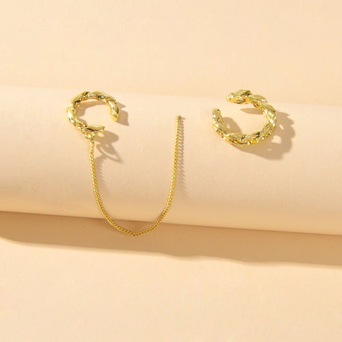 2 pcs Cartilage Jewellery Gold Chain Cuff Earrings Stud Punk Statement Ear Cuff