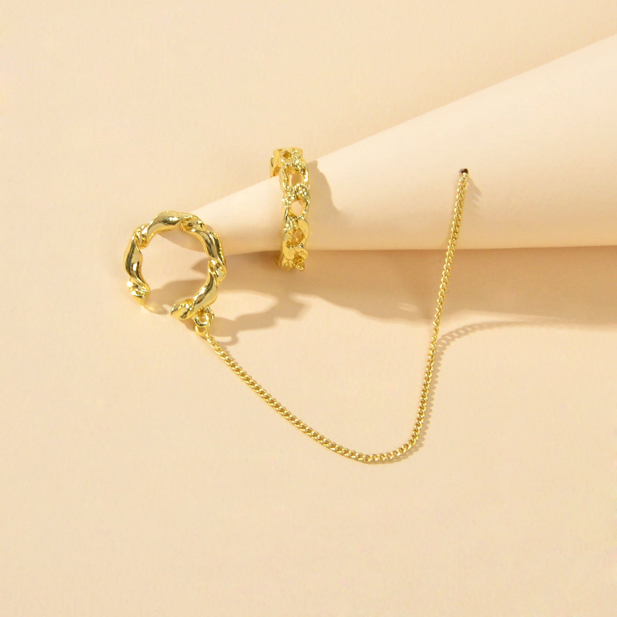 2 pcs Cartilage Jewellery Gold Chain Cuff Earrings Stud Punk Statement Ear Cuff