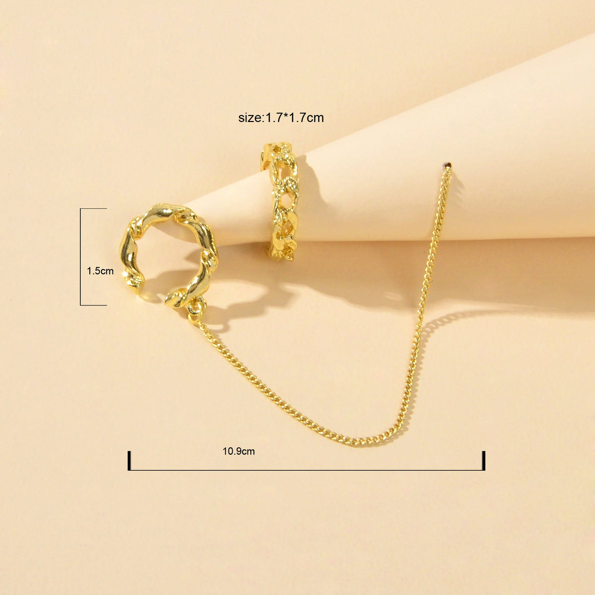 2 pcs Cartilage Jewellery Gold Chain Cuff Earrings Stud Punk Statement Ear Cuff
