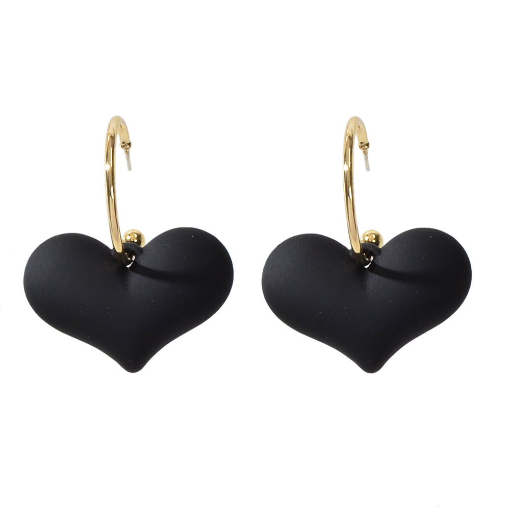 Perfect Red Black Heart Charm Dangle Hoop Pierced Hypoallergenic Women Earrings