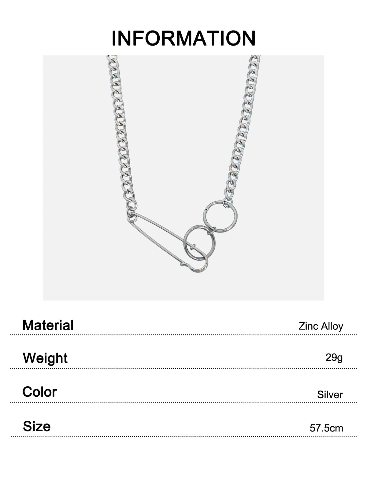 Gothic Street Silver Safety Pin Y-Shaped Punk Cuban Chain Ring Pendant Necklace