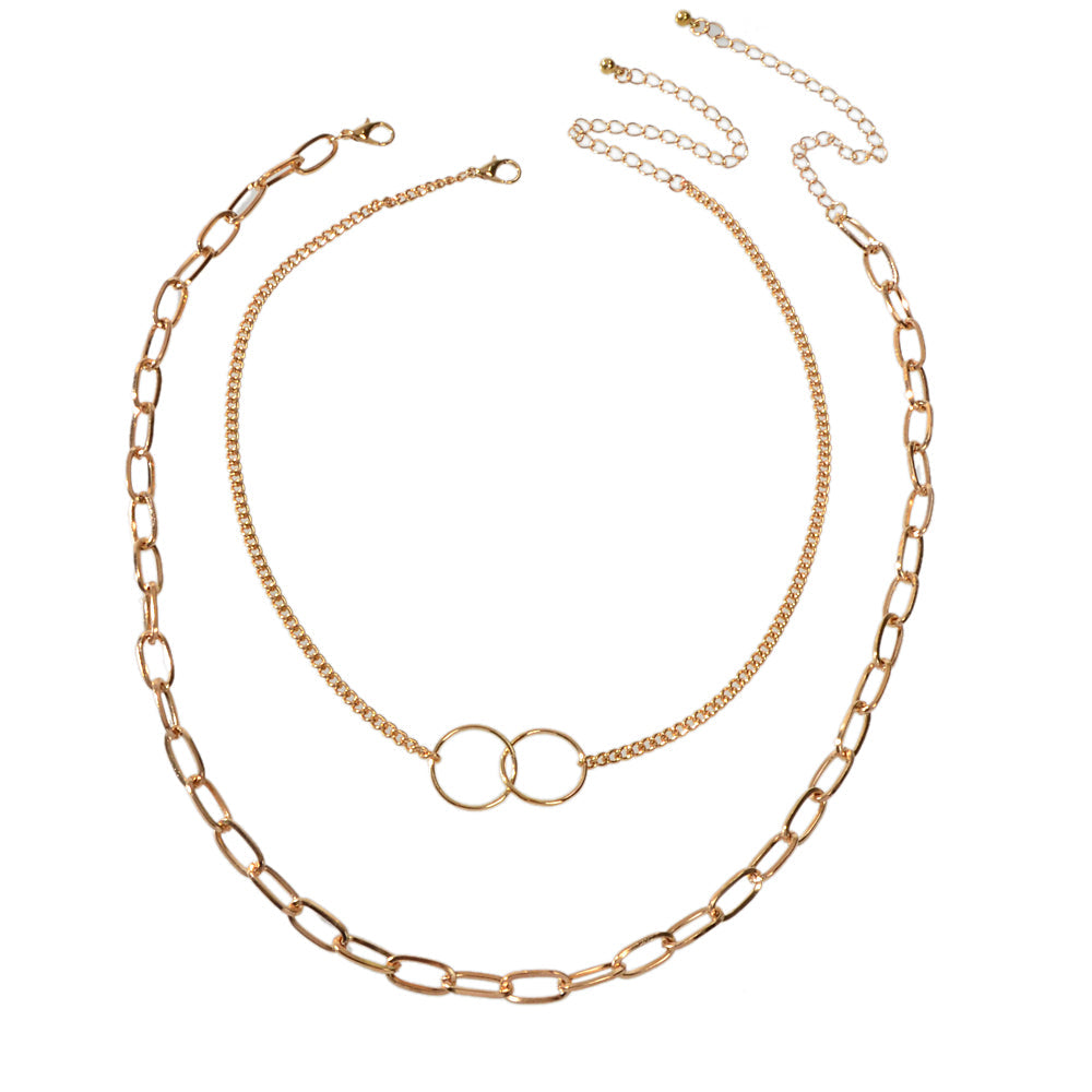 Punk Style 2 pcs Gold Chain Circle Pendant Necklace Wholesale Price Accessories