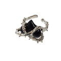 Silver Metal Wrap Black Heart Open Cuff Ring Perfect Engagement Gift Jewellery