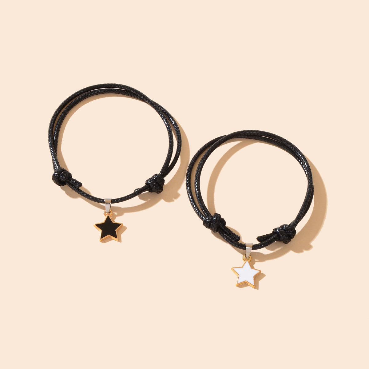 2 pcs Star Charm Black Rope Adjustable Friendship Bracelet Gift Couple Jewelry
