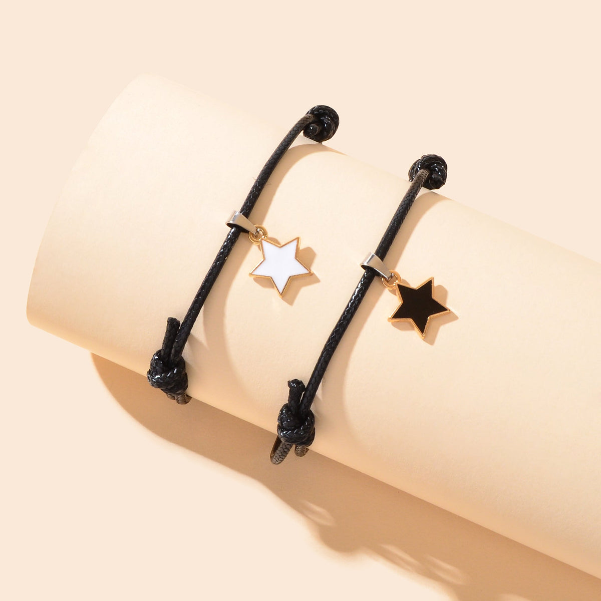 2 pcs Star Charm Black Rope Adjustable Friendship Bracelet Gift Couple Jewelry