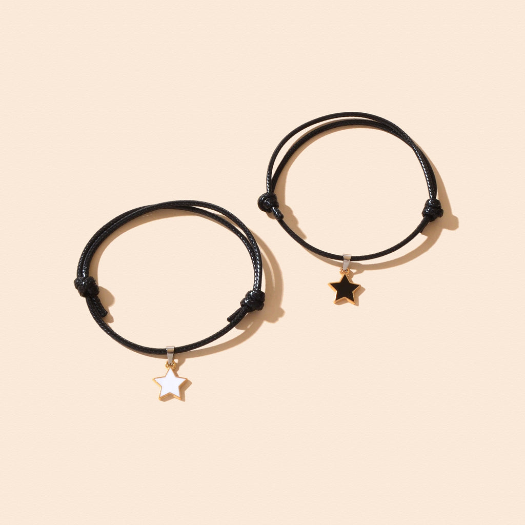 2 pcs Star Charm Black Rope Adjustable Friendship Bracelet Gift Couple Jewelry