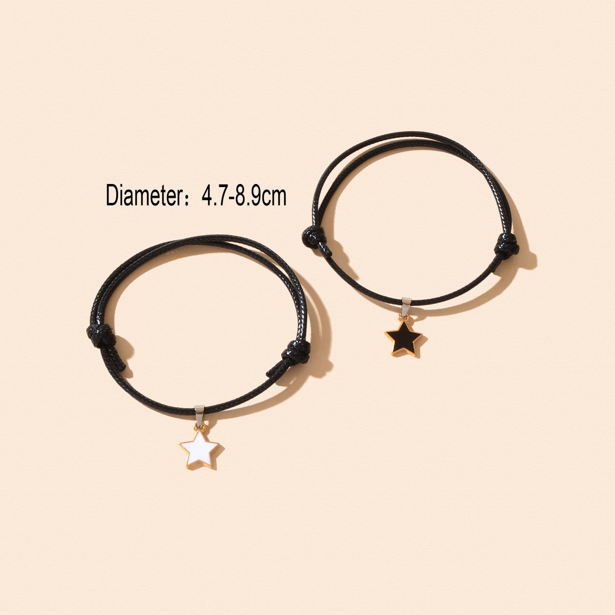 2 pcs Star Charm Black Rope Adjustable Friendship Bracelet Gift Couple Jewelry