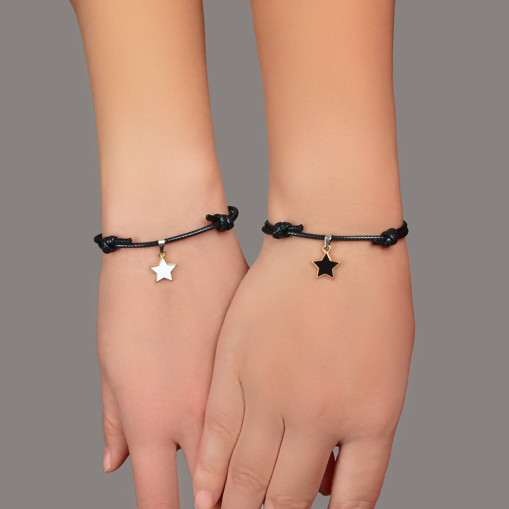 2 pcs Star Charm Black Rope Adjustable Friendship Bracelet Gift Couple Jewelry