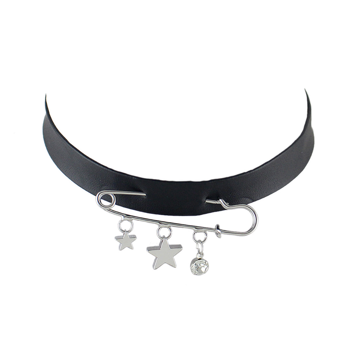 Grunge Rock Black Pu Leather Star Charm Pin Tattoo Choker Hippie Necklace Collar