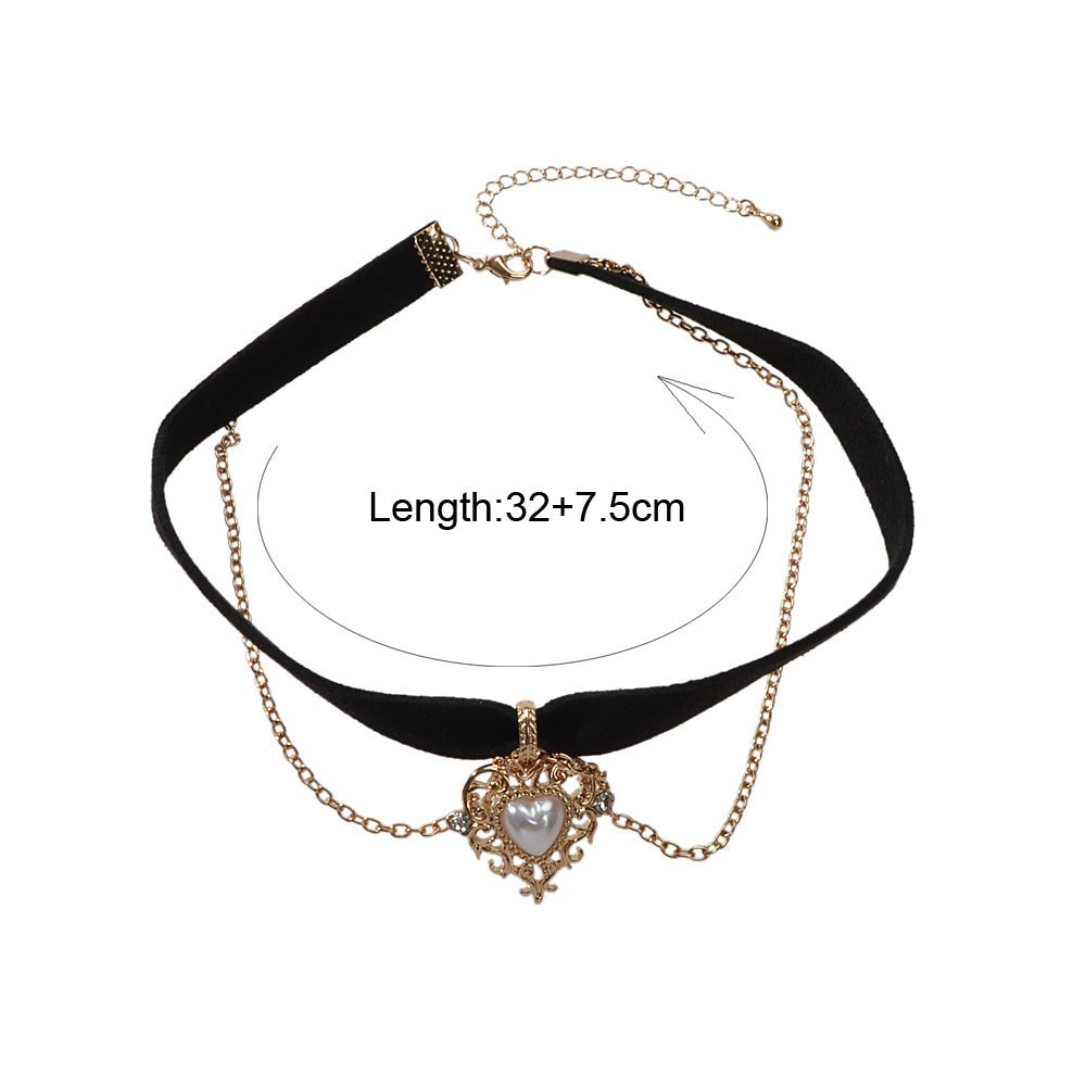 90s Gold Chain Heart Charm Black Retro Tattoo Choker Necklace Teen Grunge Collar
