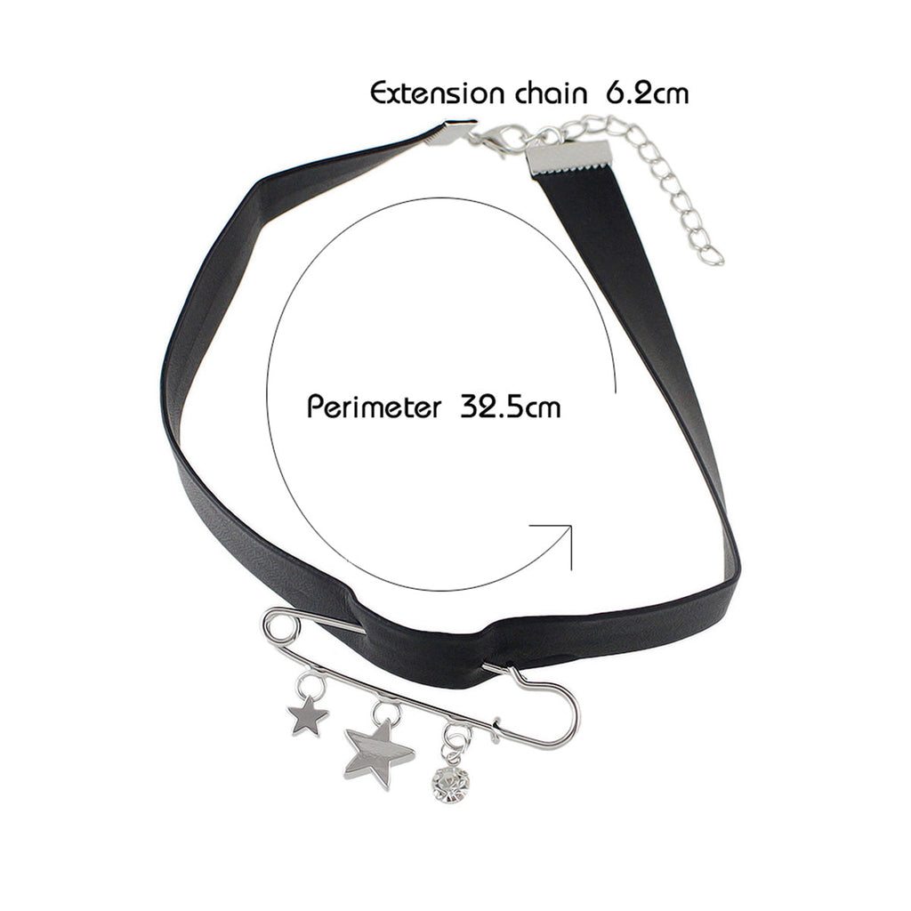 Grunge Rock Black Pu Leather Star Charm Pin Tattoo Choker Hippie Necklace Collar