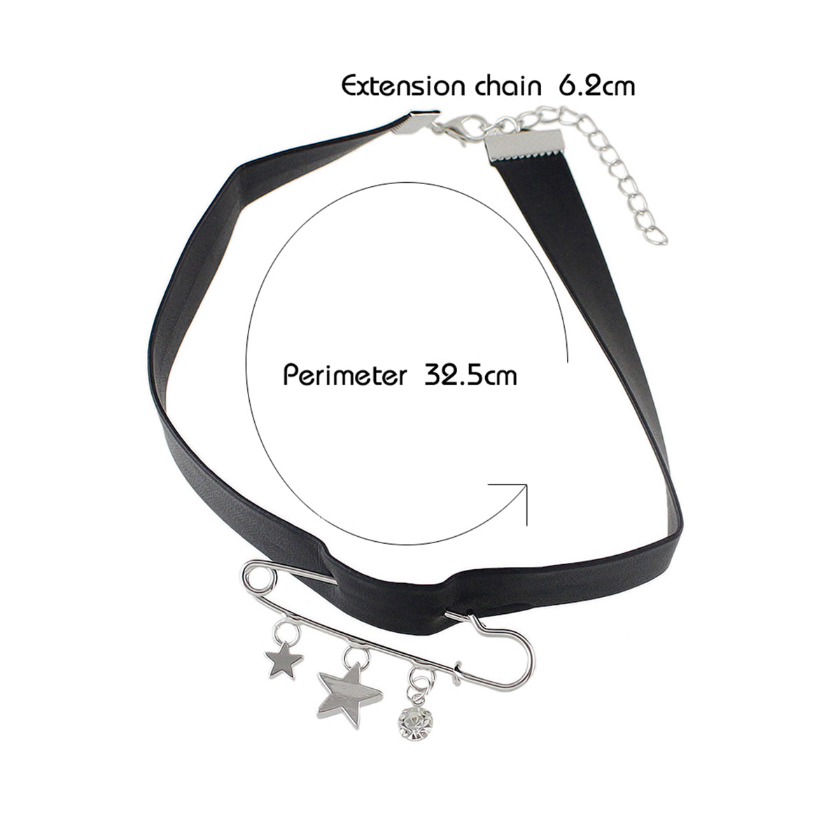 Grunge Rock Black Pu Leather Star Charm Pin Tattoo Choker Hippie Necklace Collar