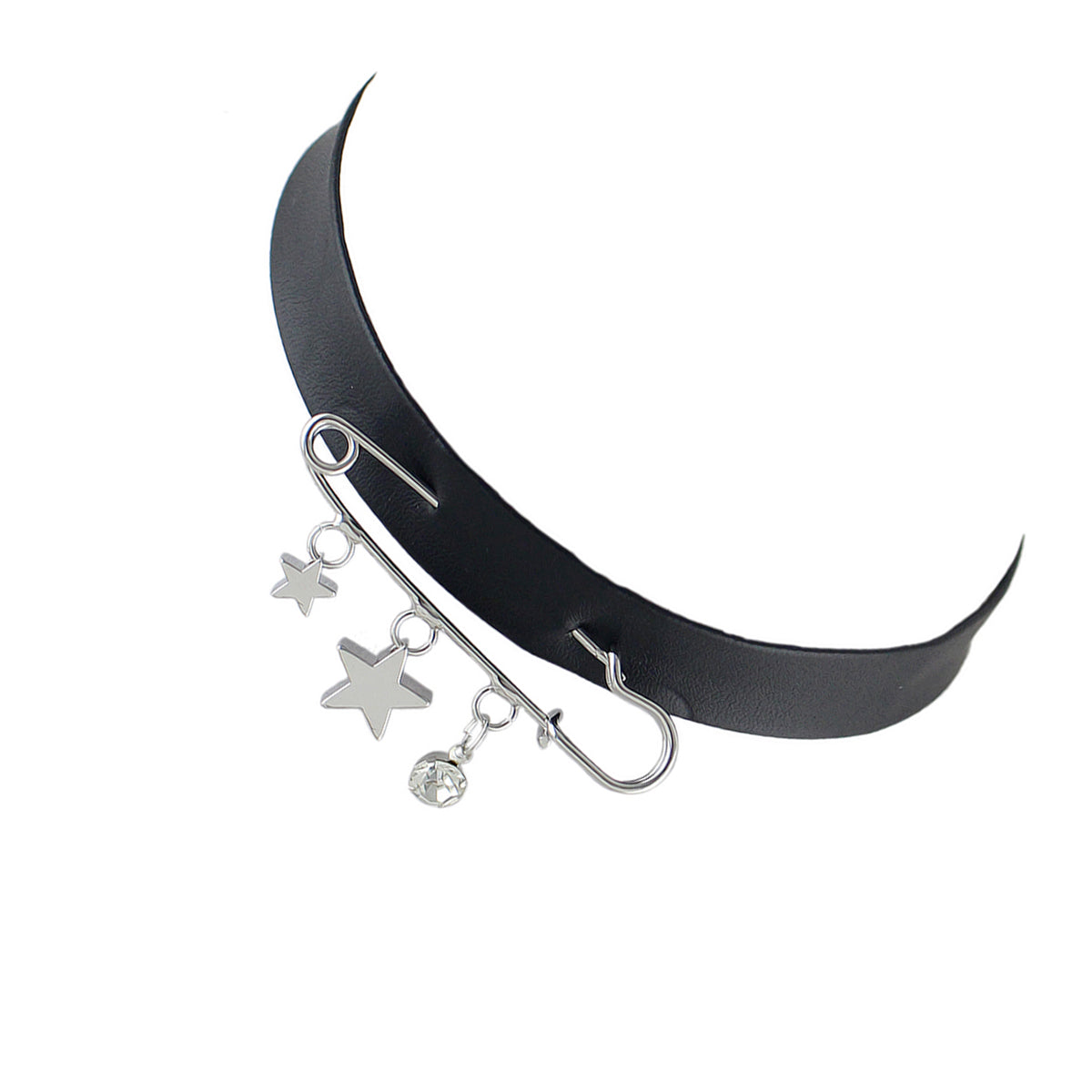 Grunge Rock Black Pu Leather Star Charm Pin Tattoo Choker Hippie Necklace Collar