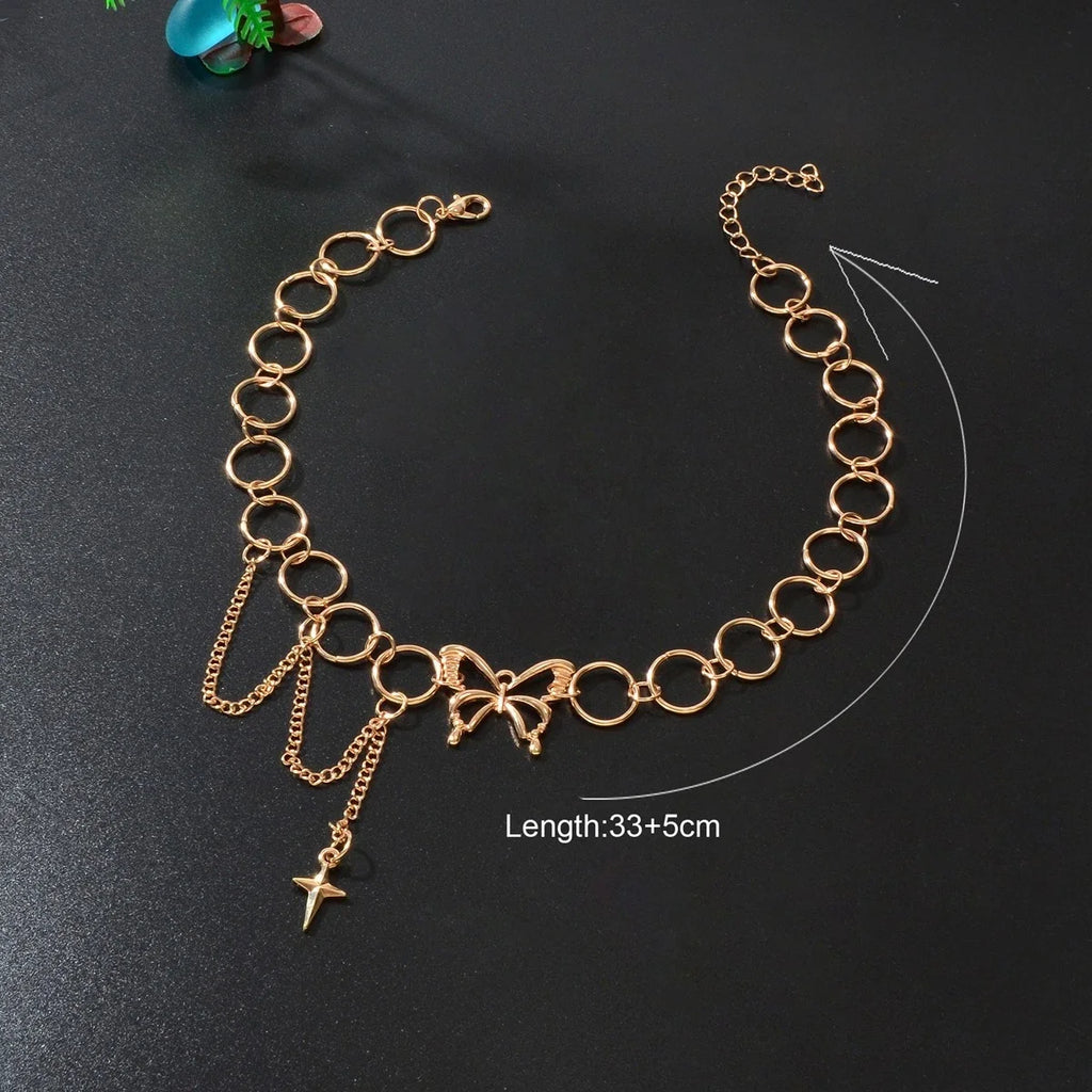 Silver Chain Star Butterfly Fringe Necklace Tassel Collar Accessories Jewellery