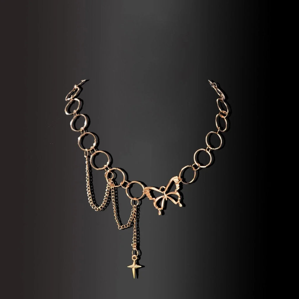 Silver Chain Star Butterfly Fringe Necklace Tassel Collar Accessories Jewellery