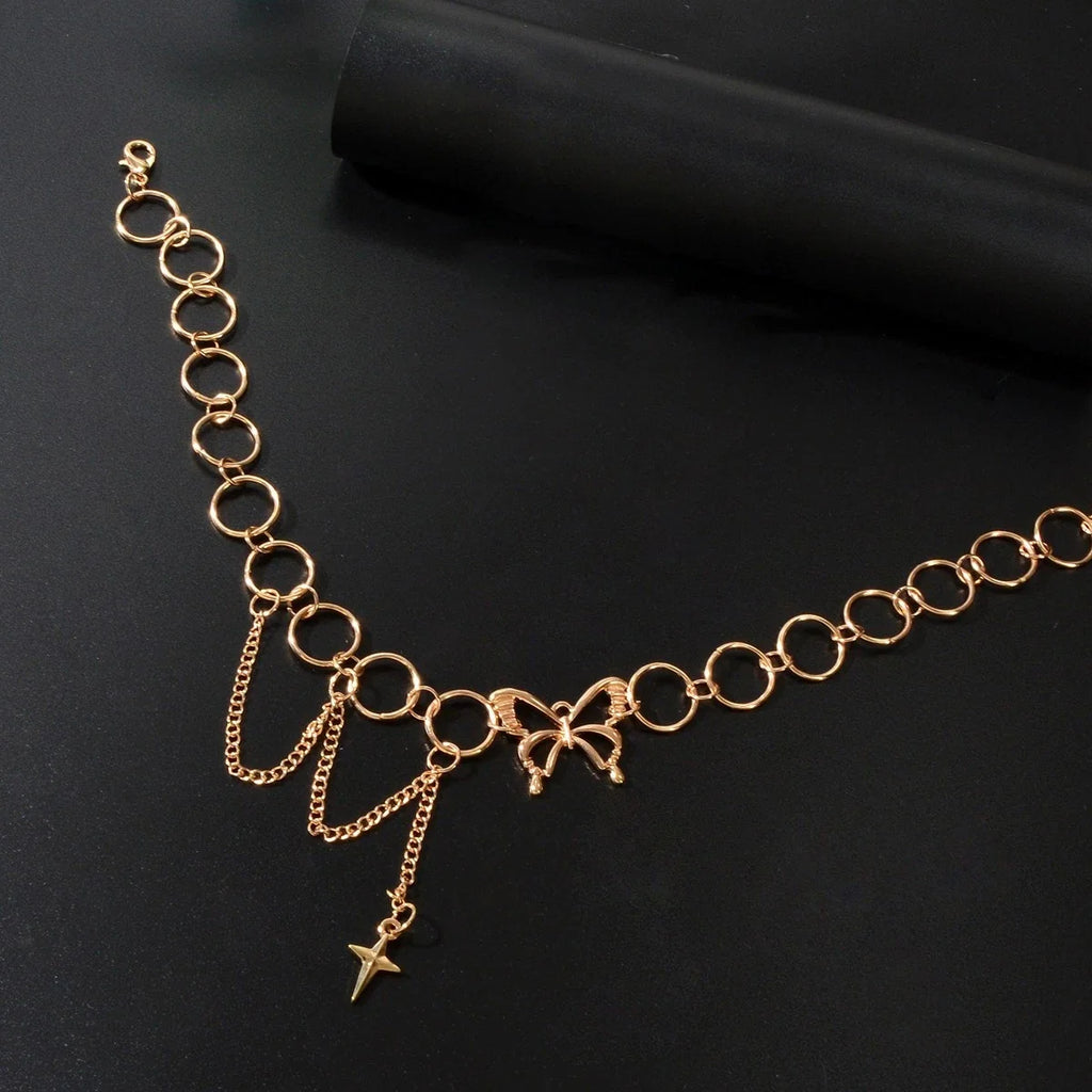 Silver Chain Star Butterfly Fringe Necklace Tassel Collar Accessories Jewellery