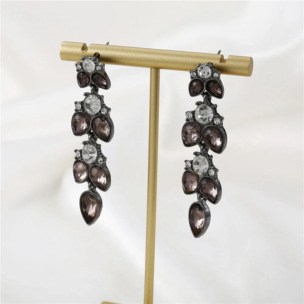 Textured Luxurious Shining Crystal Zircon Flower Water Drop Party Earrings Gift